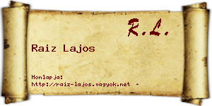 Raiz Lajos névjegykártya